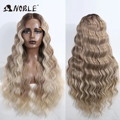 Noble Lace Front Wig Cosplay Wig Wavy 28 Inch Body Wavy Lace Part Wig For Women Brown Wig synthetic