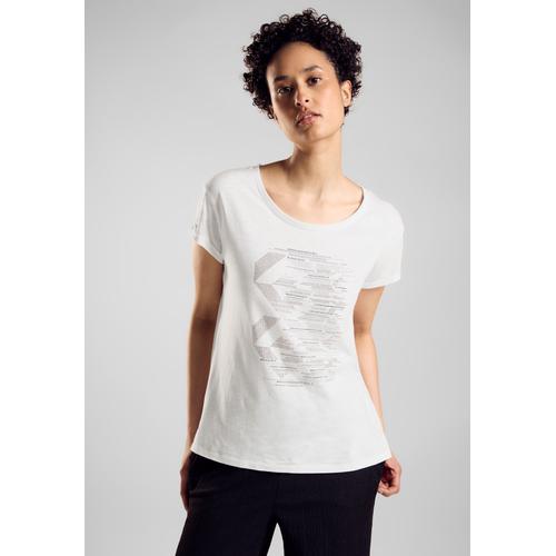 T-Shirt STREET ONE Gr. 42, weiß Damen Shirts mit Glitzersteinen