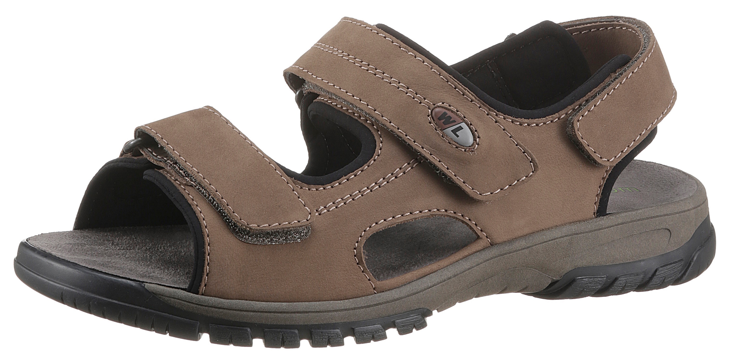 Riemchensandale WALDLÄUFER "HARALD", Herren, Gr. 8,5 (42,5), braun, Nubukleder, Schuhe Riemchensandale, Sommerschuh, Klettschuh, Outdoorschuh, in komfortabler H-Weite