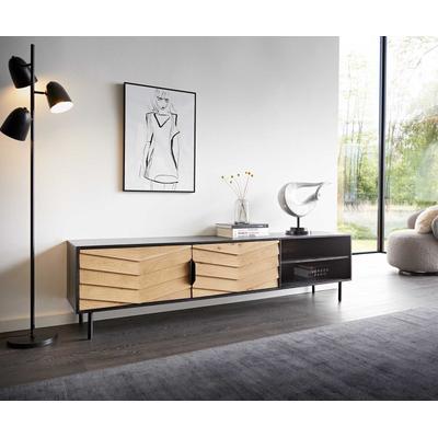 DELIFE Lowboard Muvi 200 cm Eiche Natur Mango Schwarz Metall Schwarz 2 Türen 2 Fächer, Fernsehtische Image