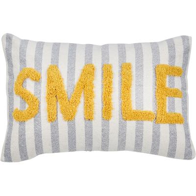 Dekokissen DONE. "CUSHION HAPPY SMILE", gelb (gelb, grau, natur, schriftzug, bestickt), B:40cm H:1cm L:60cm, Baumwolle, Dekokissen_Sitzkissen_Kissenhüllen