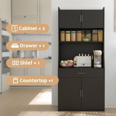 71" Kitchen Storage Cabinet with Charging Station,with 2 Outlets & 1USB 1Type-C Ports,Pantry with 2 Cabinet