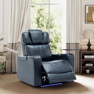 Power Home Theater Recliner with Cooling Cup Holder, Bluetooth Speaker, LED Lights, USB Ports, Tray Table, Arm Storage