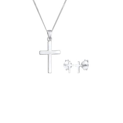 Elli - Kreuz Kette Ohrstecker 925 Silber Schmuck-Set 1 ct Damen