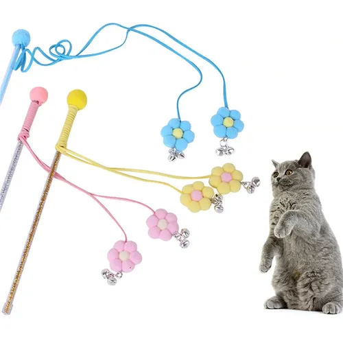 Lustige Kätzchen Katze Teaser interaktive Spielzeugs tange mit Glocke und Blumen spielzeug für