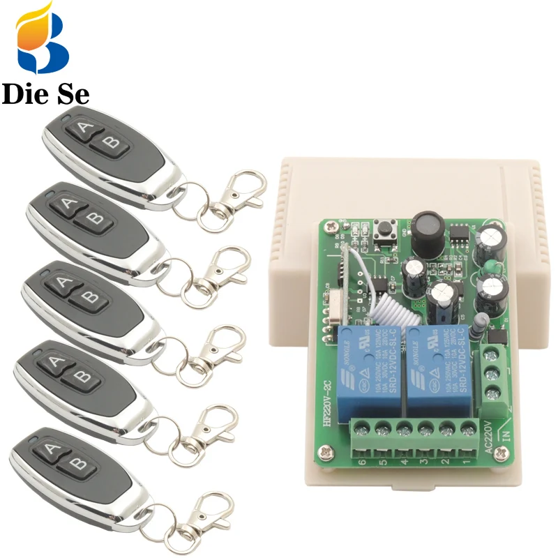 433MHz Universal rf Fernbedienung Schalter 110V 220V 2CH rf Relais Empfänger und Sender für Universal Garage und tor Steuerung Image