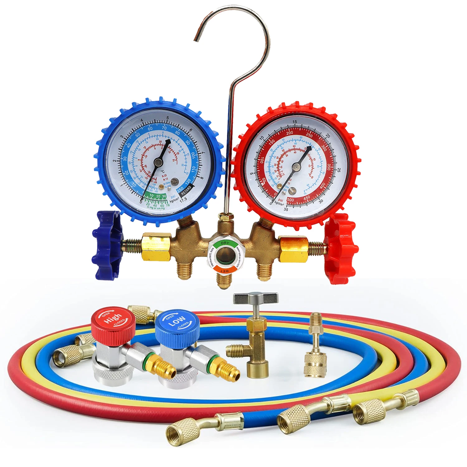 Kältemittelverteiler-Messgerät-Set, Klimaanlagen-Werkzeug für R12 R22 R502 R134a Klimaanlagen-Kühlwerkzeug mit Schlauchhaken Image