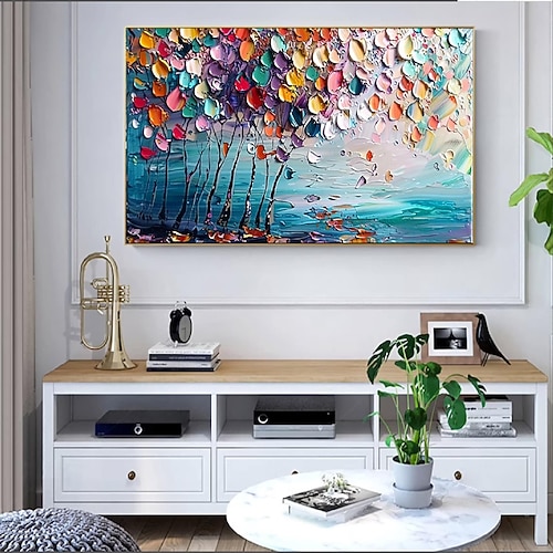 abstraktes farbenfrohes Blumengemälde auf Leinwand, handgemachtes Wandgemälde, handgemalt, dickes strukturiertes Blütenblatt, Messergemälde, zeitgenössisches Kunstwerk, Wohndekor, individuelles Image