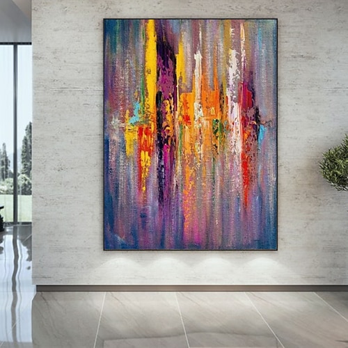 Handgefertigtes Ölgemälde auf Leinwand, Wandkunst, Dekoration, abstraktes Messergemälde, Landschaft in warmen Farben, für die Inneneinrichtung, gerolltes, rahmenloses, ungespanntes Gemälde Image