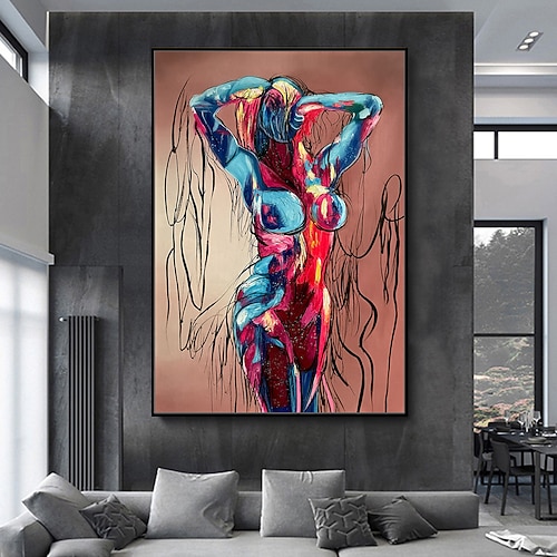 Mintura handgefertigte abstrakte Akt-Ölgemälde auf Leinwand, Wandkunst, Dekoration, modernes Figurenbild für die Inneneinrichtung, gerolltes, rahmenloses, ungedehntes Gemälde Image