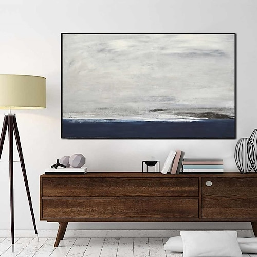 große Wandkunst minimalistisches abstraktes Berggemälde, handgemalt, extragroßes Landschaftsfoliengemälde, Wandkunst, grau-goldenes Leinwandgemälde auf Leinwand, abstraktes Gemälde für Wohnzimmer Image