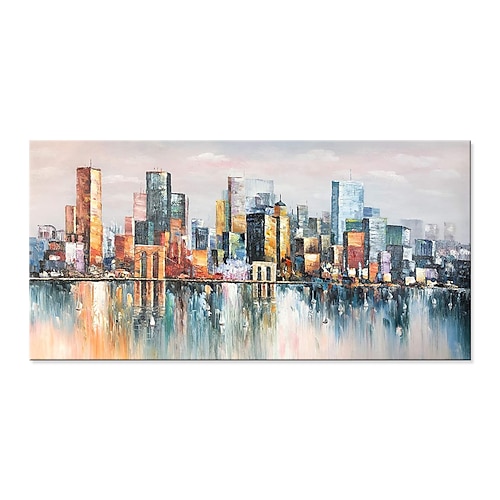 handgefertigtes Ölgemälde auf Leinwand, Wandkunst, Dekoration im Retro-Stil, Stadtbrücke, Architektur, Landschaft für Wohnzimmer, Heimdekoration, gerolltes, rahmenloses, ungedehntes Gemälde Image