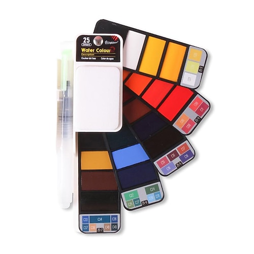 überlegene 18/25/33/42 Farbe solide fächerförmige Aquarellfarbe Aquarellmalwerkzeug-Set Kindersicherheit ungiftig waschbare Aquarellfarbe Mini-tragbares Reise-Malzubehör Image