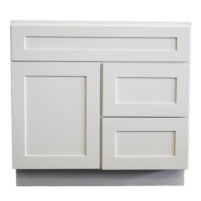 Craftline Ready to Assemble White Shaker Sink Base Vanity Cabinet with 3 Inches R Drawer Sink Base 3 Inch R Drawer - 36 Inch x 21 Inch x 34-1/2 Inch
