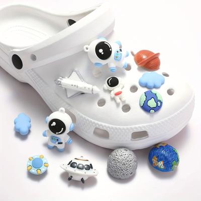 12pcs/set 3d Decoration For Crocs- Planet And Astronauts Spaceship Saturn And Earth -boys Gift Sandals Slippers Charms