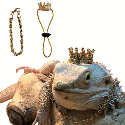 2 Pcs Bearded Dragon Crown And Necklace Metal Liza...
