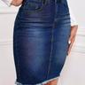 Dark Blue Raw Hem Denim Skirt, Slim Fit High Waist Slash Pockets High Denim Short Denim Dress, Women's Denim Clothing