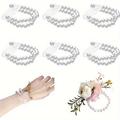 10pcs Elastic Pearl Wristband Corsage, Diy Stretch Pearl Wedding Wrist Handmade Corsage Accessories, For Wedding Party Bride Bridesmaid