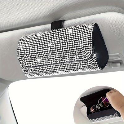 TEMU Bling Glasses Holder For Car Sun Visor, Sparkling Car Holder, Pu Leather Sunglasses Storage Case, Eyeglasses Organizer Protective Box Car Accessories For Truck, Suv, Rv, Toiletry Bag