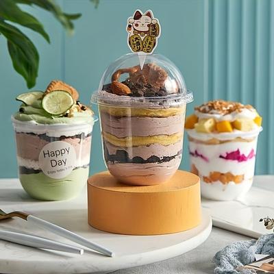 Value Pack 50pcs Pop Cups 12.17oz Fruit Wood Bran Ice Cream Sundae Ice Cream Fat Cups Mousse Cake Cups U-shaped Cups For Restaurant Use