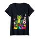 Damen 6 Jahre alter Frosch Dabbing 6. Geburtstag Mädchen Frosch Party T-Shirt mit V-Ausschnitt