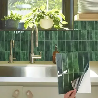 10pcs Self-Adhesive Wall Tiles Stickers, Heat Resistant Peel AndStick Kitchen Backsplash, Waterproof Wall Tile Sticker