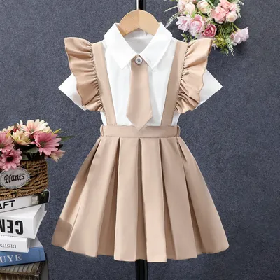 Academy style Dress Kids Girl Clothes Summer Short Sleeve Shirt+Skirt 3 4 5 6 7 Years Old Casual