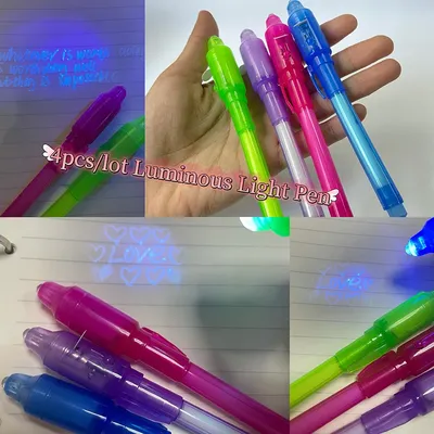 4pcs/lot Luminous Light Pen Magic Purple 2 In 1 UV Black Light Combo Drawing Invisible Ink Pen