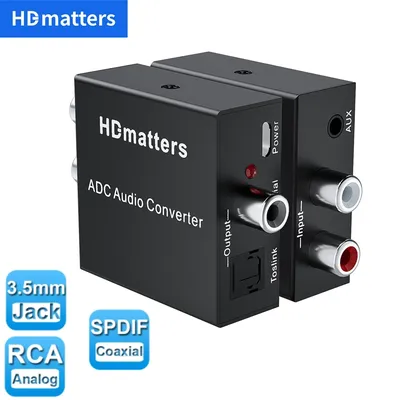 Analog to Digital Audio Converter 3.5MM Aux+L/R RCA to Toslink Coaxial Digital audio converter Stereo Audio to Digital Audio