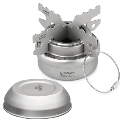 Lixada Mini Titanium Alcohol Stove Portable Outdoor Camping Hiking Cooking Picnic Alcohol Stove Burner Camping Stove with Lid