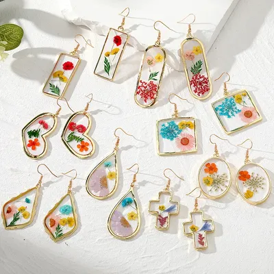 Colorful Cross Heart Dried Flower Drop Earrings Water Drop Natural Real Daisy Epoxy Immortal Flower