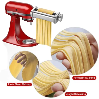 Pasta Attachment for KitchenAid Mixer, Pasta Sheet Roller, Spaghetti Fettuccine Cutter,Stainless Noodle Fit All KitchenAid Chef