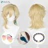 Anime Aventurine Wig 40cm Short Golden Aventurine Cosplay Wig Earring Prop Heat Resistant Synthetic