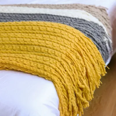Gift Knitted Throw Blankets with Fringes Yellow Cream Grey Khaki Chunky Vintage Blankets Luxury Lightweight Travel Blanket Cover