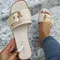 New Women Slides Personality Buckle Open Toe Wear-resistant Office White Flat Slippers Summer Sandy