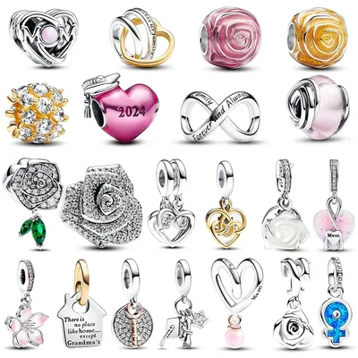 New 925 Sterling Silver Mother's Day Gifts Oversized Charm Pink Graduation Heart Fit Pandora Charms
