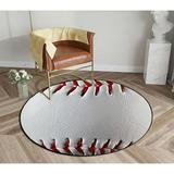 ECZJNT A Close Up Baseball Showing Texture Leather Round Area Rugs Diameter 5 x 5ft Floor Carpet Mat for Living Dinning Room Bedroom Kitchen Hallway Office Decor