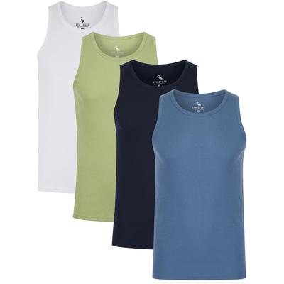 4 Pack Vests Vine 4 Pack Cotton Ribbed Sleeveless Vest Tops in Seagrass / Blue Horizon / Bright White / Sky Captain Navy - South Shore / XL - Tokyo Laundry