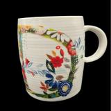 Anthropologie Dining | Anthropologie Letter "D" Ceramic Mug 12 Oz Floral White Signed Starla Halfmann | Color: White | Size: 12 Oz