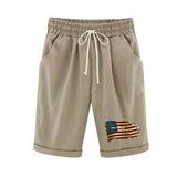 4th of July Cargo Pants Women Big And Tall Golf Pants Cyber of Monday Deals Summer Casual Loose Cotton And Linen Independent Day Printed Wide Leg Pants Shorts Cropped Pants Pants J108