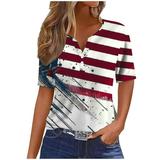Stars and Stripes Summer Tops for Women 2024 Compression Shirts Woman Clearance Sales Women s Independence Day Printed Short Sleeved V-Neck Button Top Short Sleeved V-Neck Top/Shirt Tops F129
