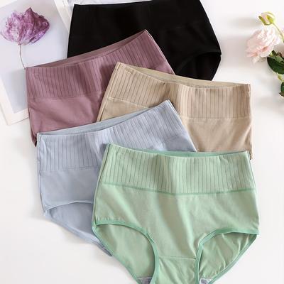 TEMU 5pcs Simple Solid Briefs, Comfy Seamless Mid-rise Sports Panties, Women's Lingerie & Underwear