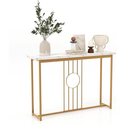 Costway - Konsolentisch Mamor Optik, Beistelltisch schmal mit Metallgestell & verstellbaren Image