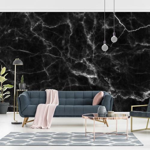 Marmor Tapete - Nero Carrara - Vlies Wandtapete Premium Breit Größe HxB: 190cm x 288cm