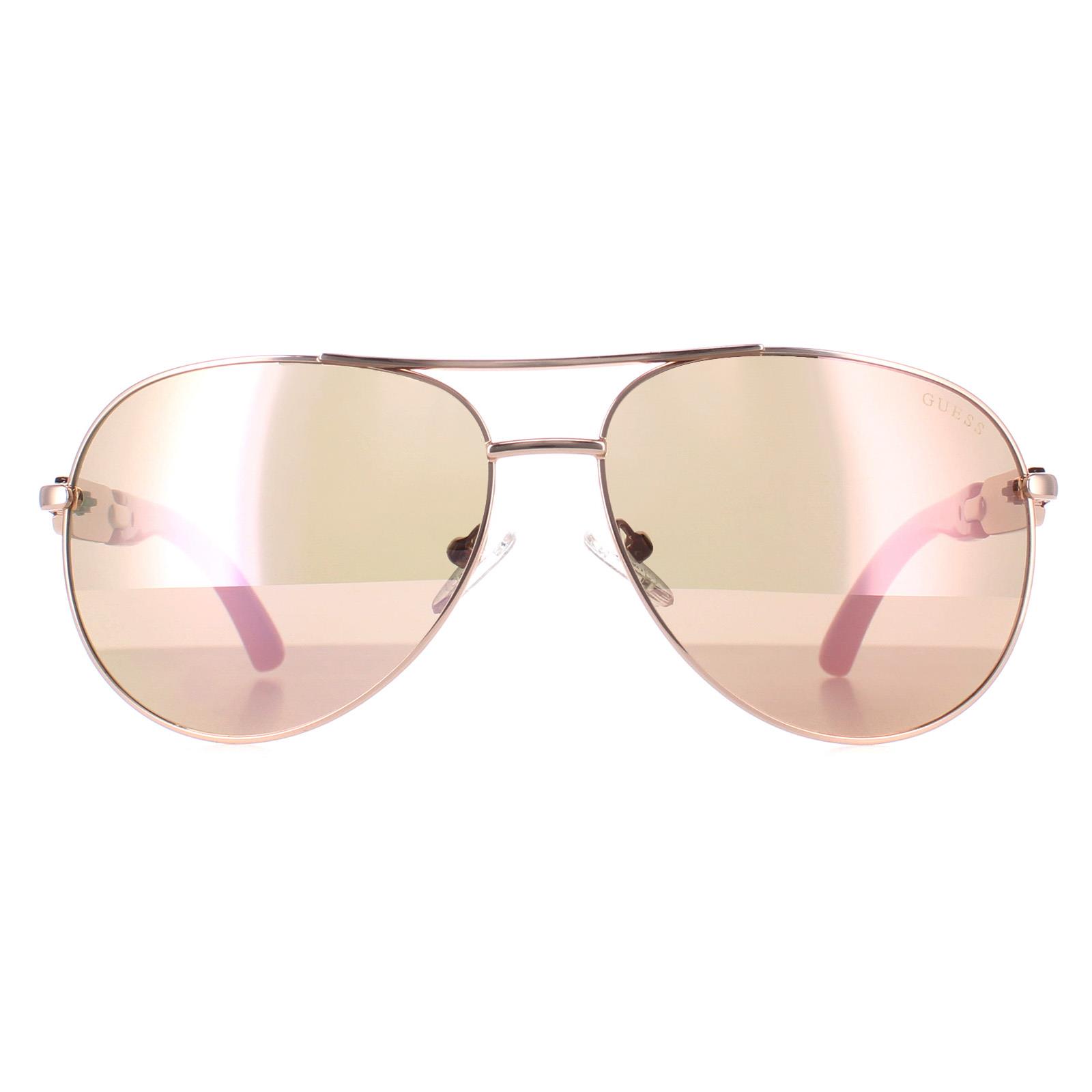 Guess Aviator Womens Glänzend Rose Gold Braun Spiegel GU7295 Image