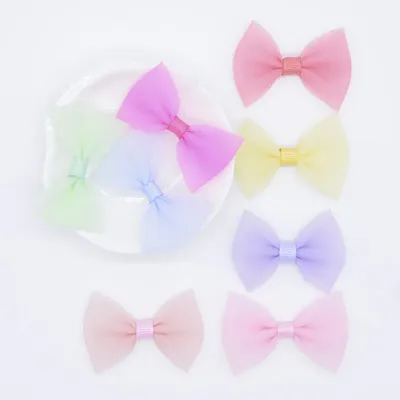 32Pcs Fresh Color Mesh Bow Tie Appliques Patches for DIY Crafts Headwear Clips Clothes Hat Sewing