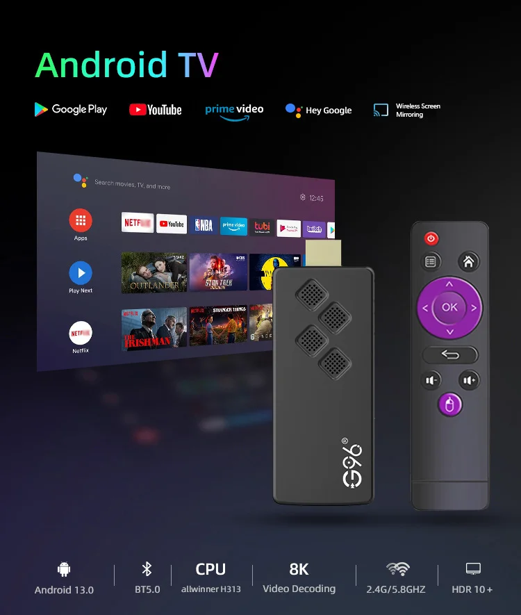 Original G96 TV Stick 8K Android13 Streaming Media 2GB 16GB Multi Language TV Dongle Allwinner H313 VS amazon fire stick