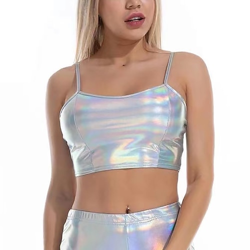 Disco-Tanzkostüme, exotische Tanzbekleidung, Pole-Dance-Weste, reine Farbe, Damen-Performance-Training, ärmelloses Polyester Image