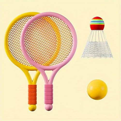 Badminton- und Tennisschlägerset – interaktives Spiel und pädagogisches Spielzeug – perfektes Geburtstagsgeschenk – roter oder gelber Ball inklusive