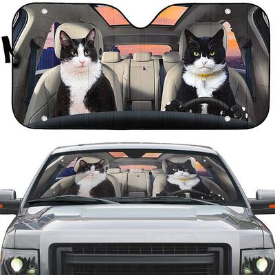 Fun Pet Pattern Car Sunshade - 3D Printed Front Windshield Sun Blocker - UV Protection and Heat Shield